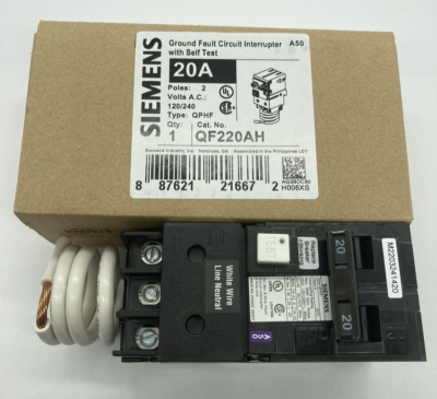 #ad #ad New Siemens QF220AH 22kA 2 Pole 20 Amp 120 240V AC QPHF Plug On GFCI GFI Breaker $185.25