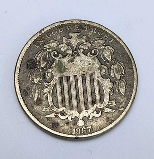 1867 Philadelphia Mint 5c Shield Nickel Old US Coin
