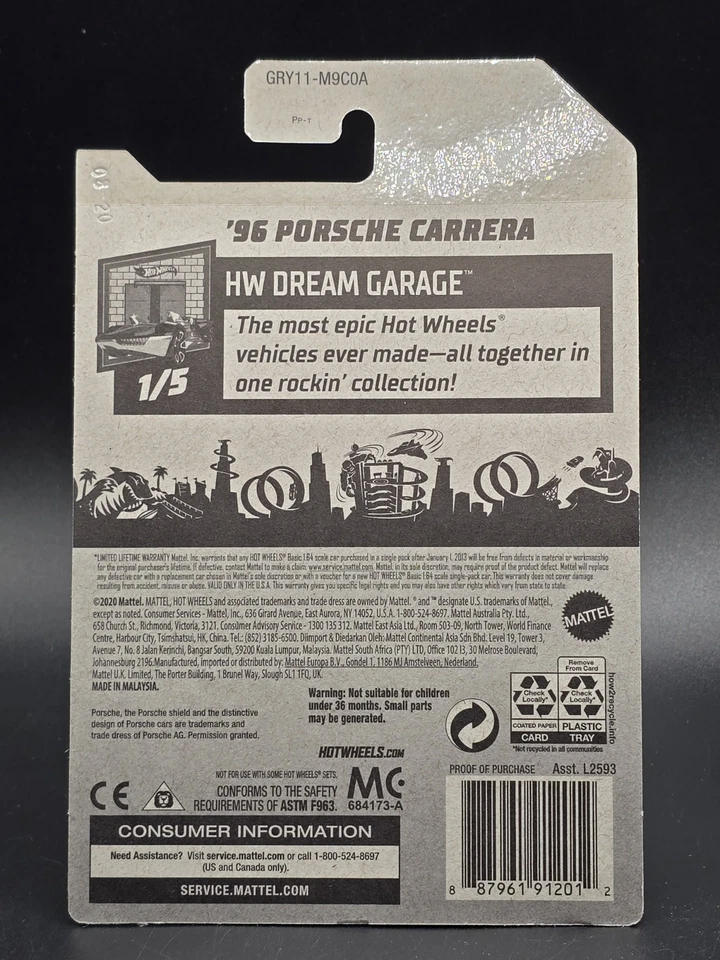 Porsche Carrera 16/250 Hot Wheels Dream Garage 1/5 blanco 96 nuevo en paquete Foto 2 de 2