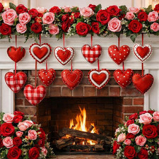 Breling 12 Pcs Valentines Red Felt Heart Ornaments for Tree 3.75 Inch Valentine'