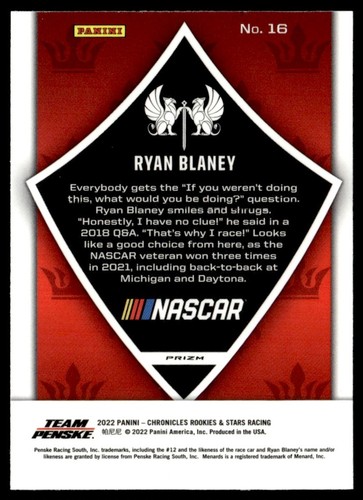 2022 Panini Chronicles Crusade Green Ryan Blaney #16 - Picture 2 of 2