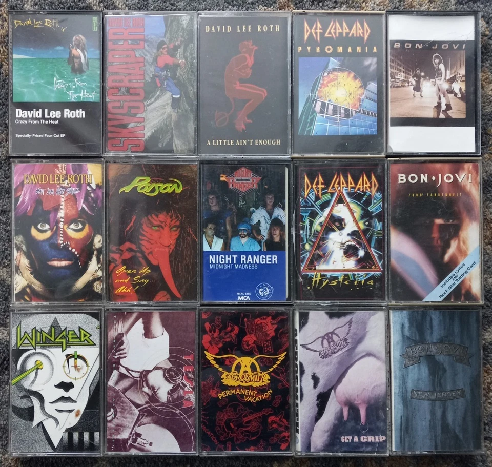 15 hair metal rock 80s CASSETTES vg+ DEF LEPPARD bon jovi TESLA winger AEROSMITH - Image 2 of 2