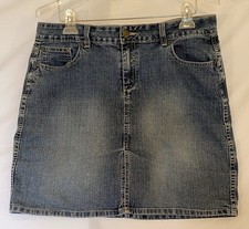 Jordache Denim Skirt Button Embroidered Pockets Stretch Blue Size 13/14 Women