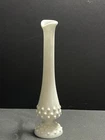 Nice Vintage Fenton White Milk Glass Hobnail Swung Bud Vase ~ 9-1/2"