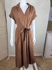Max Studio Chestnut Brown Tie-Front Midi Dress