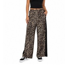 Leopard Print Wide Leg Black Side Stripe Elastic Waist Animal Print Pant  Small
