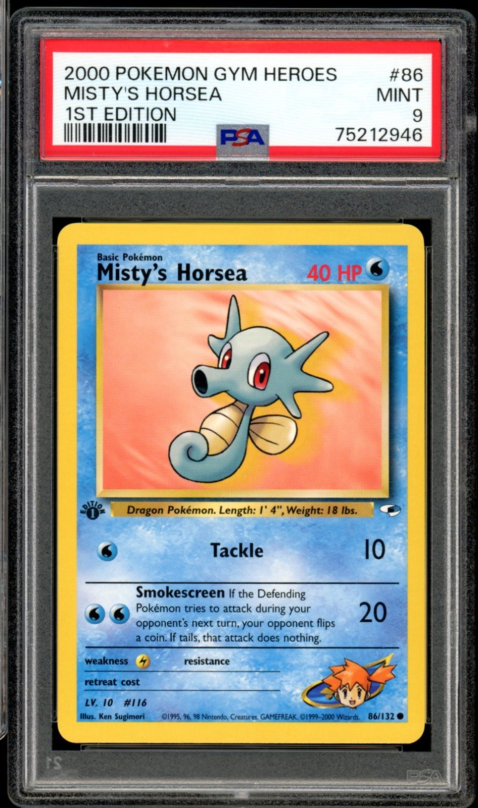 2000 Pokemon Gym Heroes #86 Misty's Horsea 1st Edition PSA 9 Mint