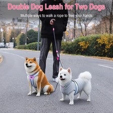 Double Dog Leash No-Tangle Dogs Lead Reflective w/ Swivel Coupler Padded Handle