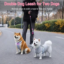 Double Dog Leash No-Tangle Dogs Lead Reflective w/ Swivel Coupler Padded Handle