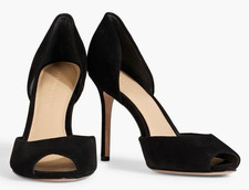 New 395 Veronica Beard GADOT 8.5 Black Suede Peep-Toe Slip On Stiletto Pumps