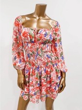 Forever 21 Women's Pink Floral Off Shoulder Smocked Mini Ruffle Dress Size S