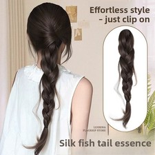 Braided Ponytail Hair Extension Claw Clip Synthetic 35cm Womens Real As Human