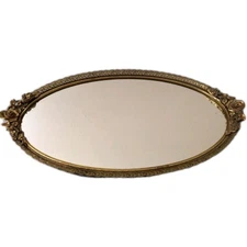 Vintage Matson Roses Oval Dresser Mirror Vanity Tray Regency Gold Filigree T179