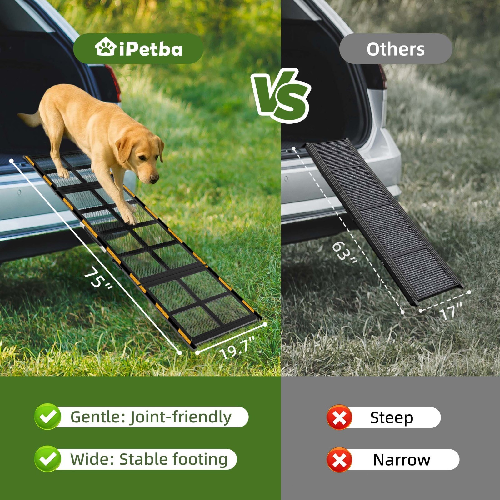 iPetba Dog Ramp for Car & Truck & SUV & Stairs - Joint-Friendly, Anti-Slip