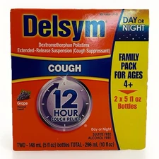 Delsym 12 Hour Cough Relief 2 x 5 fl oz Bottles Grape Flavor