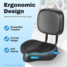 Bike Saddle Seat w/ Backrest Bicycle Extra Wide Comfort Leather Cushion Soft Pad