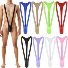 Mankini Costume da Bagno Uomo Lucido Y Sling Elasticizzato Bretelle Body Strap Tanga