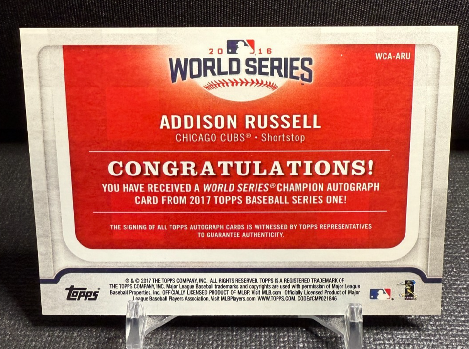 2017 Topps World Series Champion Addison Russell Autograph Red Parallel ...