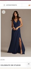 Blue A-line Bridesmaid Dress. David’s Bridal Gown.