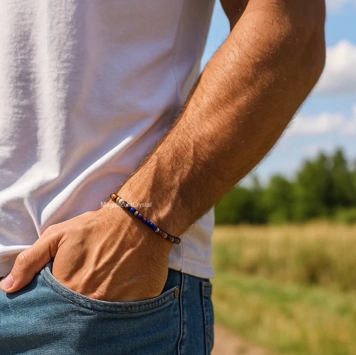 Brazalete curativo protección multi piedras obsidiana hematita ojo de tigre lapislázuli Foto 3 de 4