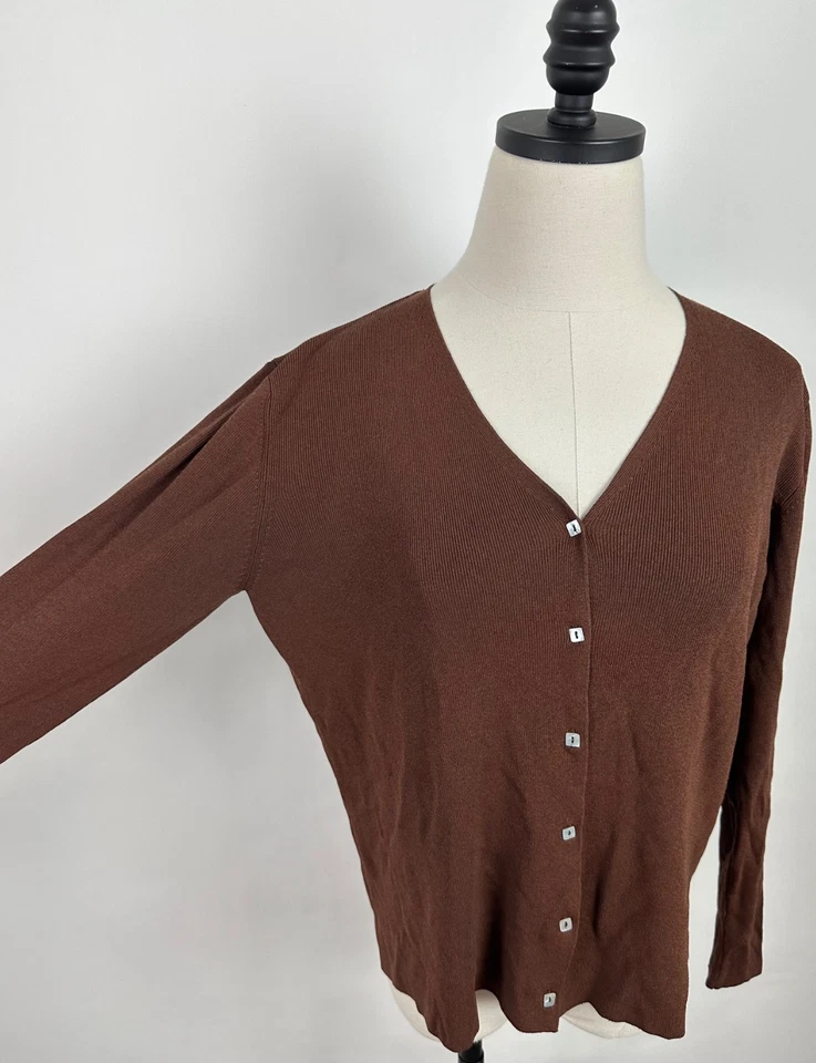 Vintage 90s Cardigan Sweater Womens Large Coffee Brown Chocolate Boxy Minimalist - Image 4 of 4