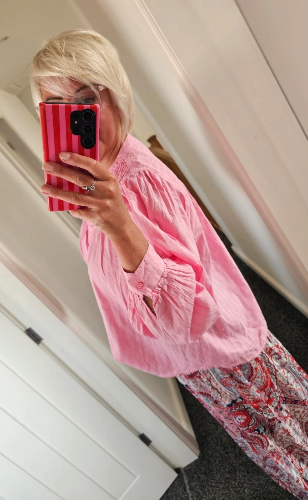 M&S Collection Pink Striped Cotton Blend Long Sleeve Button Blouse UK 16 image 10
