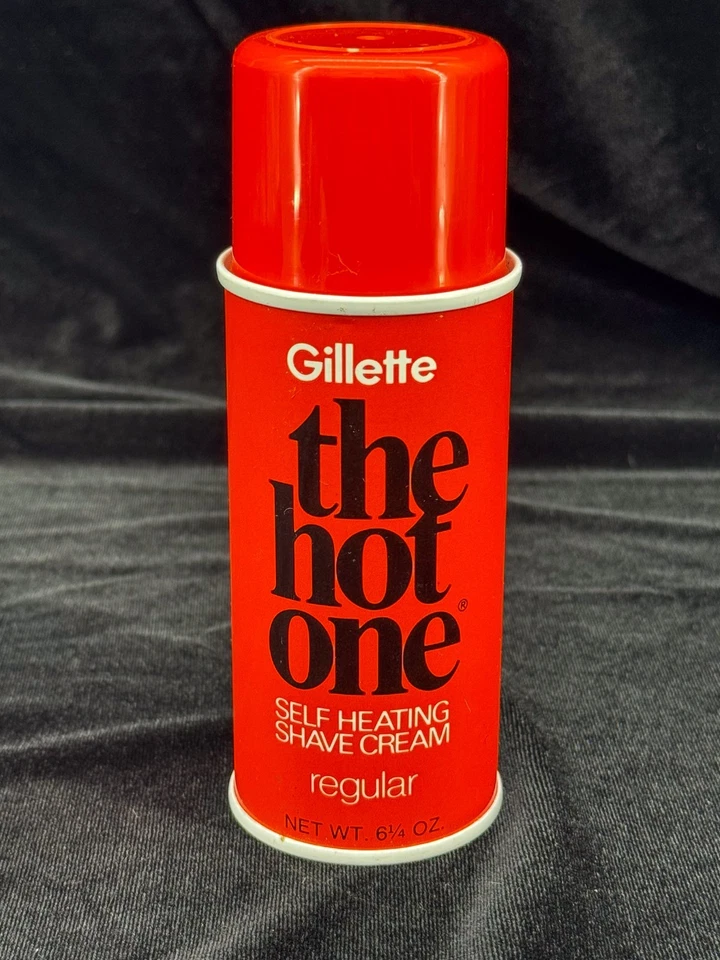 Vtg Gillette THE HOT ONE Self Heating Shave Cream – Full NOS Can - Scarce! prop - Image 2 of 4