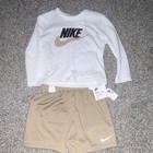 Nike Boys 2T-3T 2-Piece Outfit Set Long Sleeve T-Shirt & Shorts White/Beige — photo 2