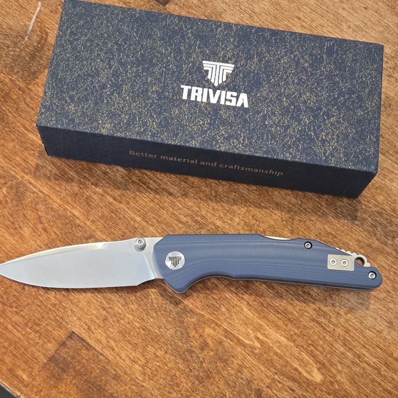 TRIVISA 14C28N 1-Blade Linerlock Drop Point Plain Edge G10 Pocketknife Blue