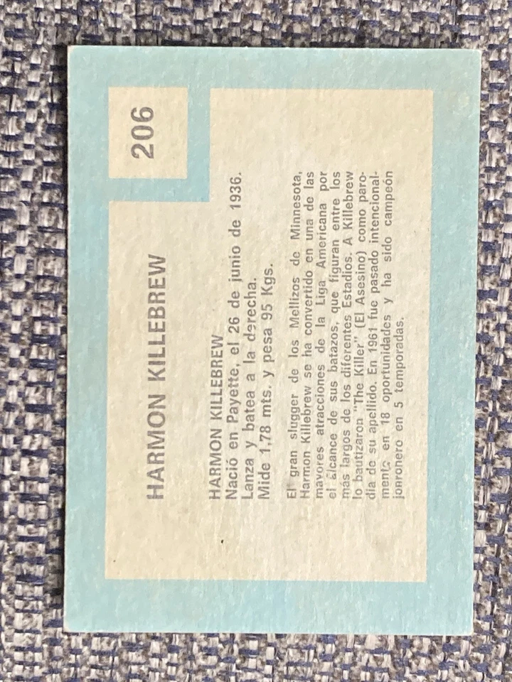 1967 Venezuela Topps Baseball Harmon Killebrew #206 MC Nice Front Surface HOF! - Image 4 of 4