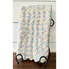 Hand Crocheted Knit White Baby Blanket 32 x 29.5