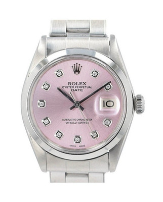 Rolex Oyster Perpetual Date 34mm Pink Dial Diamond Markers Auto Date SS 100m