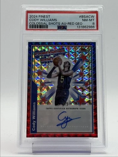 CODY WILLIAMS 2024-25 TOPPS FINEST COLOSSAL SHOTS RED GEOMETRIC AUTO /5 PSA 8