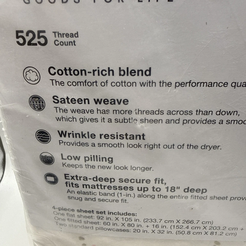 НОВЫЙ набор простыней Sonoma Goods For Life The Easy Care 525 нитей QUEEN -... - Изображение 4 из 4