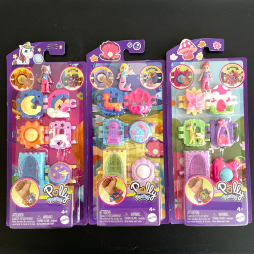 Polly Pocket Bracelet Treasures LOT OF 3 Unicorn, Clam, Mushroom - NEW