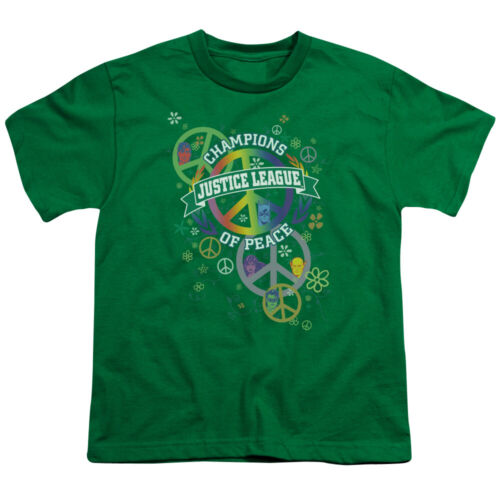 Justice League Peace League Kids Youth T Shirt Licensed DC Comic Tee Kelly Green