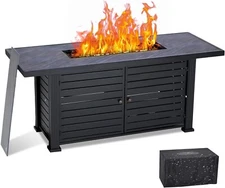 57'' Propane Fire Pit Table 50000 BTU Firepit Table with Cover for Outdoor Patio
