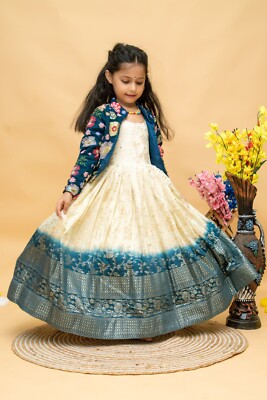 Gown For kids Wedding frock coat 3pc setgirl traditional Indian - Main Image