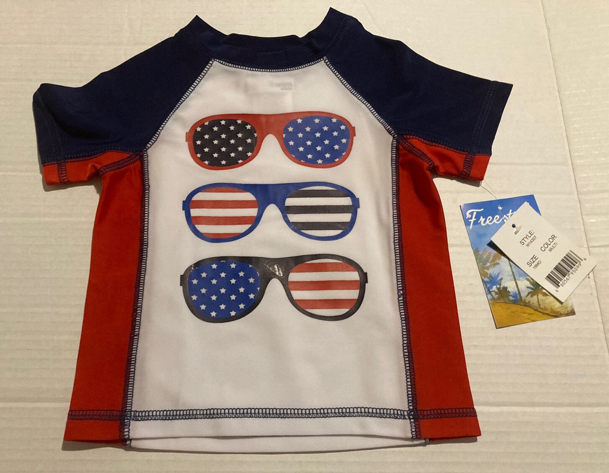NWT Freestyle Revolution red white blue flag Swim Wear 18M trunk