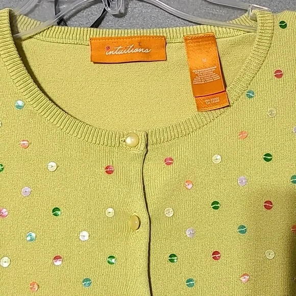INTUITIONS Green Button Down Sequin Front Cardiga… - image 4