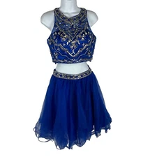 Two-Piece Blue Beaded Embellished Womens Dress By Cinderella Size 12