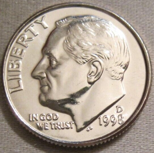 SELLING AS SHOWN - 1998 D UNCIRCULATED ROOSEVELT DIME ~ NICKEL CLAD COPPER ~ 639