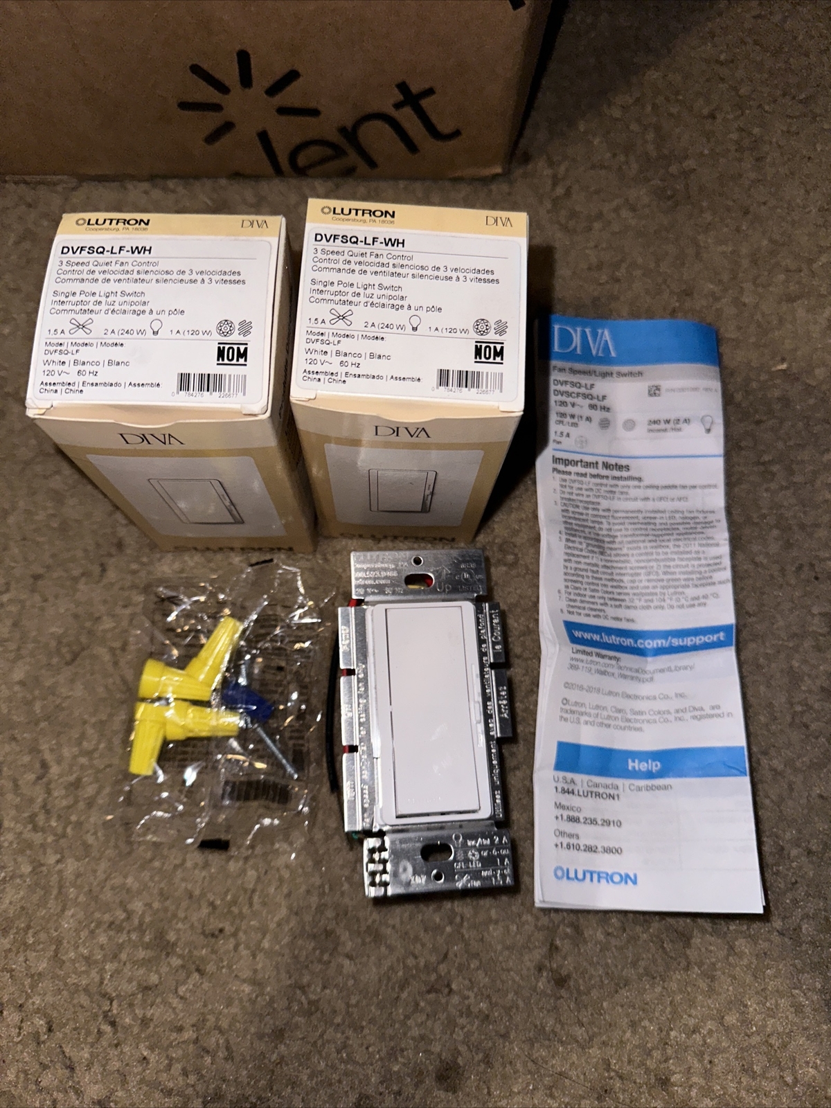 Lutron DVFSQLFWH Diva 3Speed Fan Control and Rocker Style Light