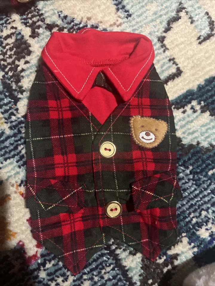 Chaleco de diseñador para perros gatos con volantes a cuadros vacaciones Navidad S M Foto 2 de 4