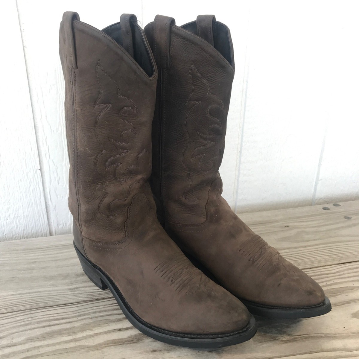 Old West Nubuck Mens Brown Leather Cowboy Western Boots 11.5  display picture 2