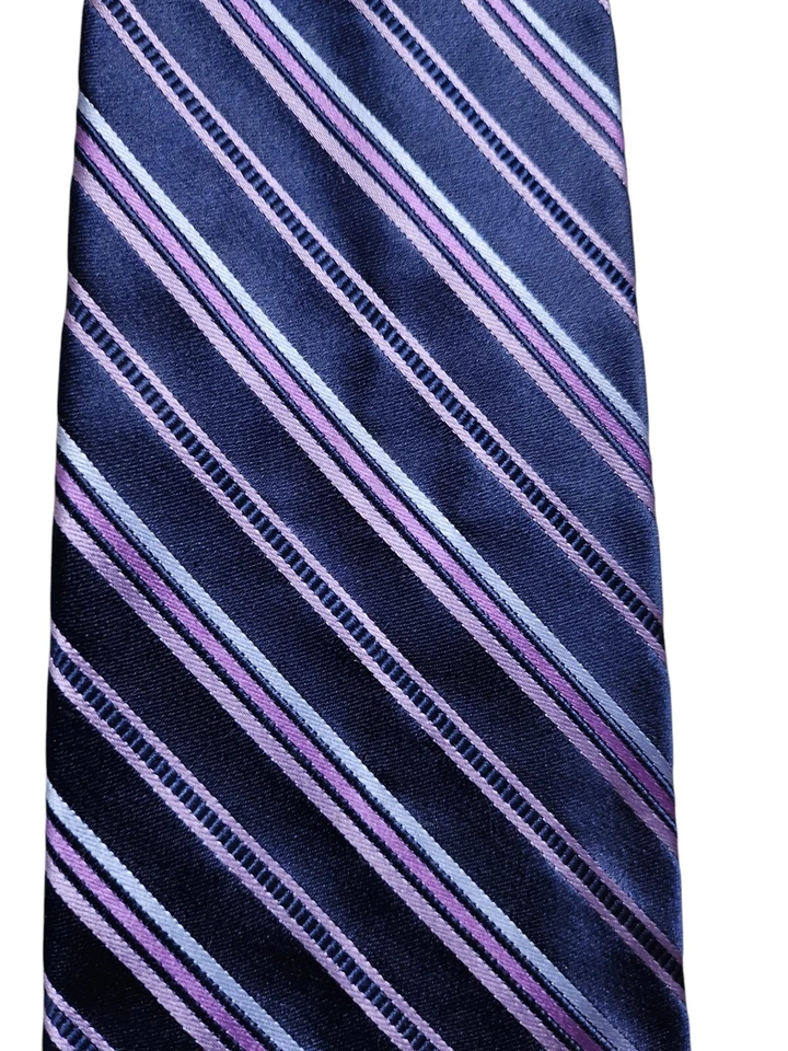 Corbata Merona 100% Seda Azul Púrpura Gris Rayas 60"x3.5" Diseño Clásico Retirado Foto 3 de 4