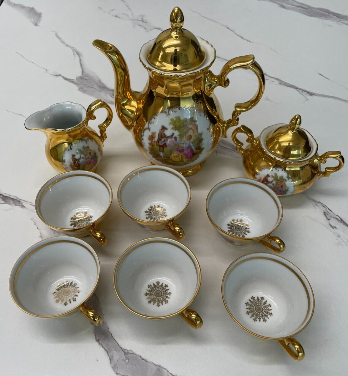 Vintage Gold Tea Coffee Set Bayreuth Gloria Fine Porcelain Bavaria