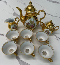 Vintage Gold Tea Coffee Set Bayreuth Gloria Fine Porcelain Bavaria Germany 9 Pcs