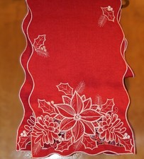 Table Runner Christmas Holiday Poinsettia Embroidered Cutwork 13 x 70
