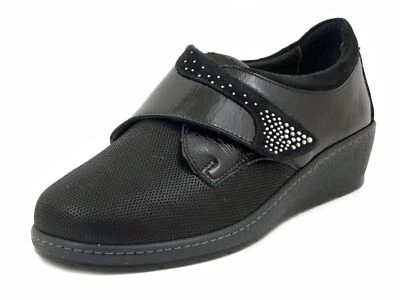 Chaussures Femme Orthopédiques Cuir et Tissu Noir Plantaire Amovible Cinzia Soft - Photo 1/4